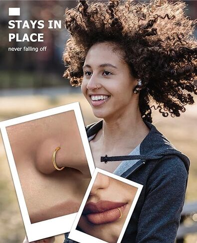 BodyBonita 4/8 pcs 16G/18G/20G 316L Surgical Steel Seamless Hinged Nose Rings Hoops Septum Rings Lip Rings Hypoallergenic | Earrings for Helix Cartilage Conch Rook Daith Lobe Cartilage Tragus Piercing Jewelry | Black Silver Gold Nose Rings Cilcker Body Pi in Saudi Arabia