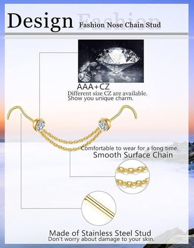 Akeoqi 28 قطعة الأنف مسمار الأنف سلسلة الفولاذ المقاوم للصدأ L المسمار شكل مستقيم الأنف مسمار سلسلة الأنف مسمار الأنف ثقب الجسم مجوهرات للنساء الرجال 20 جرام مجموعة 2 مللي متر 2.5 مللي متر 3 مللي متر تشيكوسلوفاكيا الفضة الذهب لهجة in Kuwait