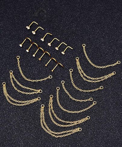 Akeoqi 28 قطعة الأنف مسمار الأنف سلسلة الفولاذ المقاوم للصدأ L المسمار شكل مستقيم الأنف مسمار سلسلة الأنف مسمار الأنف ثقب الجسم مجوهرات للنساء الرجال 20 جرام مجموعة 2 مللي متر 2.5 مللي متر 3 مللي متر تشيكوسلوفاكيا الفضة الذهب لهجة in Kuwait