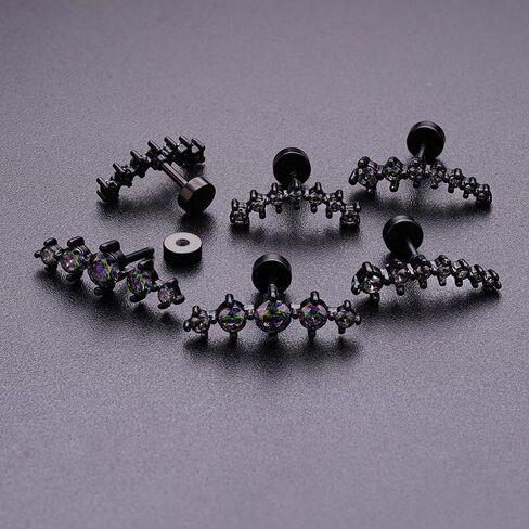 Pierstyles 16G منحني تشيكوسلوفاكيا حلق للنساء 316L الفولاذ المقاوم للصدأ أقراط الغضروف ترصيع مكعب زركونيا الأذن متسلق المسمار الخلفي أقراط اللولب محارة Daith ثقب المجوهرات in Saudi Arabia