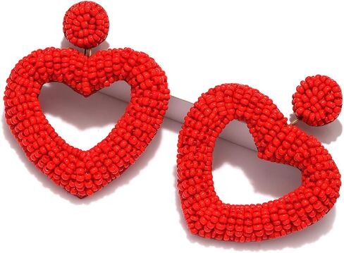CEALXHENY Beaded Drop Earrings Handmade Seed Bead Heart Hoop Dangle Earrings Bohemia Statement Earring Studs for Women Girls in Saudi Arabia