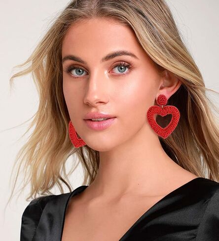CEALXHENY Beaded Drop Earrings Handmade Seed Bead Heart Hoop Dangle Earrings Bohemia Statement Earring Studs for Women Girls in Saudi Arabia