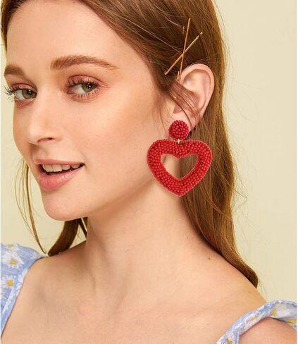 CEALXHENY Beaded Drop Earrings Handmade Seed Bead Heart Hoop Dangle Earrings Bohemia Statement Earring Studs for Women Girls in Saudi Arabia