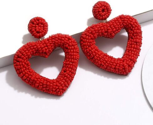 CEALXHENY Beaded Drop Earrings Handmade Seed Bead Heart Hoop Dangle Earrings Bohemia Statement Earring Studs for Women Girls in Saudi Arabia