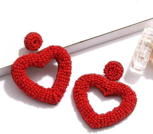 CEALXHENY Beaded Drop Earrings Handmade Seed Bead Heart Hoop Dangle Earrings Bohemia Statement Earring Studs for Women Girls in Saudi Arabia