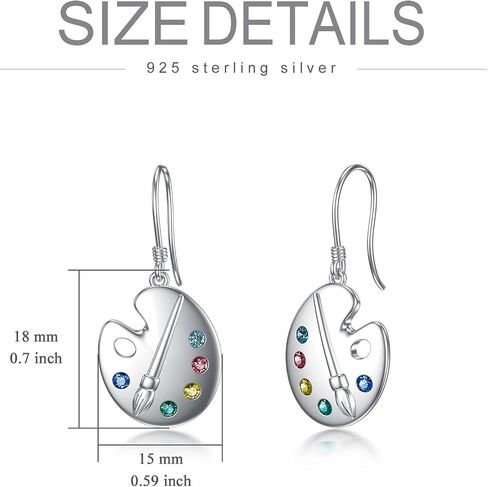 Sterling Silver Paint Palette and Brush Dangle Drop Earrings, Gifts for Painters Artists Women Girls in Saudi Arabia