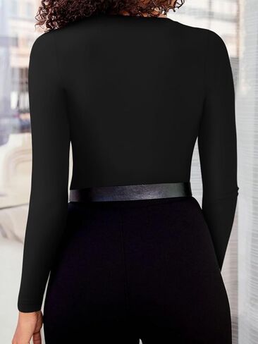 تيشيرت نسائي REORIA مثير بفتحة رقبة على شكل V وأكمام طويلة وبطانة مزدوجة للخروج in Kuwait