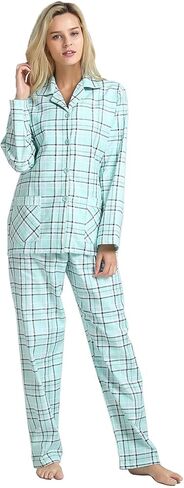 طقم بيجامات فلانيل للسيدات من GLOBAL 100% قطن PJs للنساء بأكمام طويلة وأزرار بيجاما ملابس مريحة للاستلقاء in Kuwait