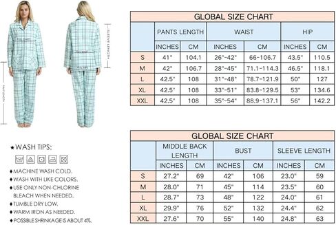 طقم بيجامات فلانيل للسيدات من GLOBAL 100% قطن PJs للنساء بأكمام طويلة وأزرار بيجاما ملابس مريحة للاستلقاء in Kuwait