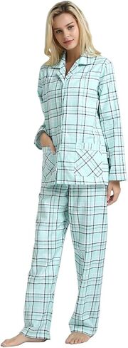 طقم بيجامات فلانيل للسيدات من GLOBAL 100% قطن PJs للنساء بأكمام طويلة وأزرار بيجاما ملابس مريحة للاستلقاء in Kuwait
