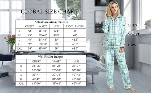طقم بيجامات فلانيل للسيدات من GLOBAL 100% قطن PJs للنساء بأكمام طويلة وأزرار بيجاما ملابس مريحة للاستلقاء in Kuwait