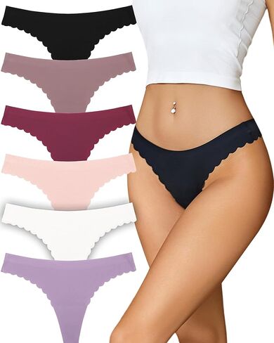 FINETOO 6 Pack Seamless Thongs for Women No Show Wavy Edge Side Women's Thong panties Ladies Underwear Sexy S-XL in Kuwait