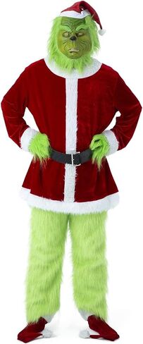 Lukvuzo الكبار 7 قطع أزياء الوحش الأخضر فروي عيد الميلاد زي تأثيري سانتا الزي مجموعات in Kuwait