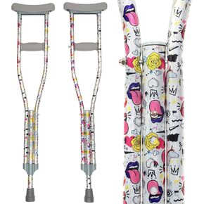 عكازات شبابية ملونة مصممة من My Crutches-Fashion للأطفال/المراهقين/البالغين مع مقبض وطول قابلين للتعديل، خفيفة الوزن، مصنوعة من الألومنيوم المتين مع بطانة تحت الإبط (الصبار، للارتفاعات من 3'9 إلى 4'5")