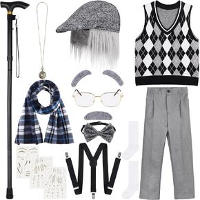 SOMSOC 16 قطعة 100 يوم من أزياء المدرسة للأولاد الرجل العجوز زي الجد مجموعة لحفلة المدرسة التنكرية in Kuwait