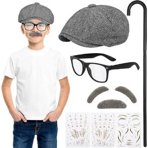 Hiwooii 9 Piece Old Man Costume Accessories Grandpa Set for Boys Kids 100 Days of School Grandpa Costume, Costume Not Include in Kuwait