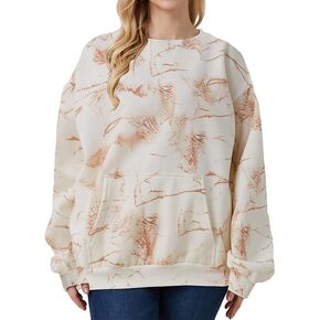 Eutten إمرأة كامو البلوز مابل ليف طباعة المتضخم كامو Crewneck البلوز كنزة صوف هوديس كم طويل