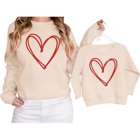 BOUTIKOME Mommy and Me Valentines Outfits Love Heart Graphic Family Matching Sweatshirt Long Sleeve Pullover Shirt Top