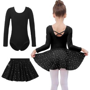 MERIABNY Ballet Leotards for Girls Long sleeve dance leotard with detachable skirt for Aged 3-9