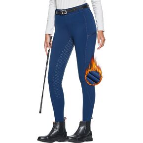 FitsT4 Women's Winter Horse Riding Pants with Zipper Pockets Full Seat Riding Tights Fleece Lined Equestrian Breeches