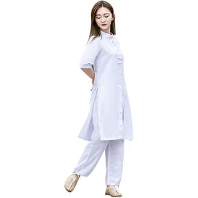 KSUA Traditional Chinese Clothing Womens Tai Chi Suit Linen Hanfu Kung Fu uniform Chinese Meditation Suit with Half Sleeve in Kuwait