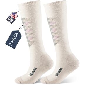 VANRORA 2-Pair Kids Merino Wool Ski Socks, Made in USA Over-the-Calf Socks, Snowboarding Winter Sports Boy Girls (Keystone)