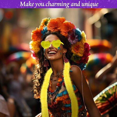 Yunsailing 24 Pcs Boas Bulk Party Carnival Feather Boas Colorful Feather Boas and Heart Rimless Sunglasses Purple Green Yellow 6ft Feather Boa Costume for Women Girls Carnival, Birthday Party Gifts in Saudi Arabia