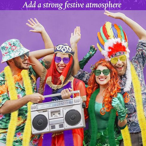 Yunsailing 24 Pcs Boas Bulk Party Carnival Feather Boas Colorful Feather Boas and Heart Rimless Sunglasses Purple Green Yellow 6ft Feather Boa Costume for Women Girls Carnival, Birthday Party Gifts in Saudi Arabia