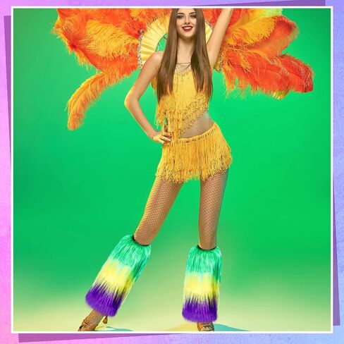 Kigeli Christmas Mardi Gras Leg Warmers Women Furry Leg Covers Warmers Mardi Gras Outfit for Women Men Accessories in Kuwait
