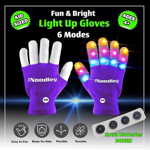The Noodley LED Light Up Gloves for Kids Toys Games Outdoor Boy Girl Glow Dark Costume Autistic Child Teen Adult Sizes in Kuwait