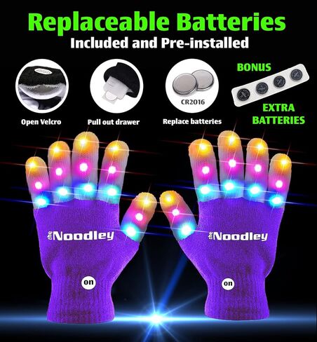The Noodley LED Light Up Gloves for Kids Toys Games Outdoor Boy Girl Glow Dark Costume Autistic Child Teen Adult Sizes in Kuwait