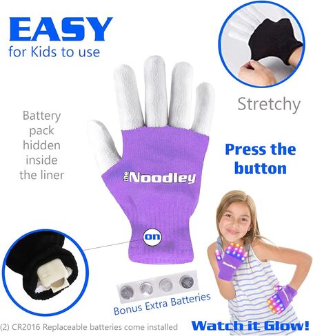 The Noodley LED Light Up Gloves for Kids Toys Games Outdoor Boy Girl Glow Dark Costume Autistic Child Teen Adult Sizes in Kuwait