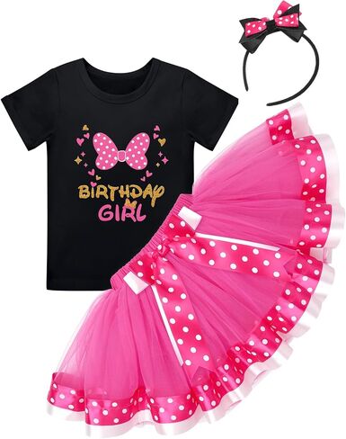 IBTOM CASTLE Toddler Birthday Girls Princess Party Outfit Polka Dots Top Shirts Tutu Skirt Set Ears Cake Smash Costume in Saudi Arabia
