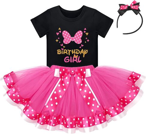 IBTOM CASTLE Toddler Birthday Girls Princess Party Outfit Polka Dots Top Shirts Tutu Skirt Set Ears Cake Smash Costume in Saudi Arabia