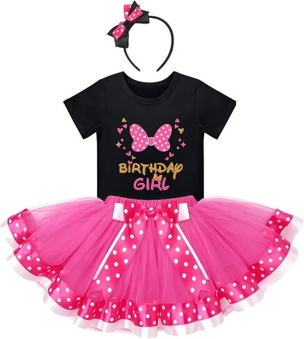IBTOM CASTLE Toddler Birthday Girls Princess Party Outfit Polka Dots Top Shirts Tutu Skirt Set Ears Cake Smash Costume in Saudi Arabia