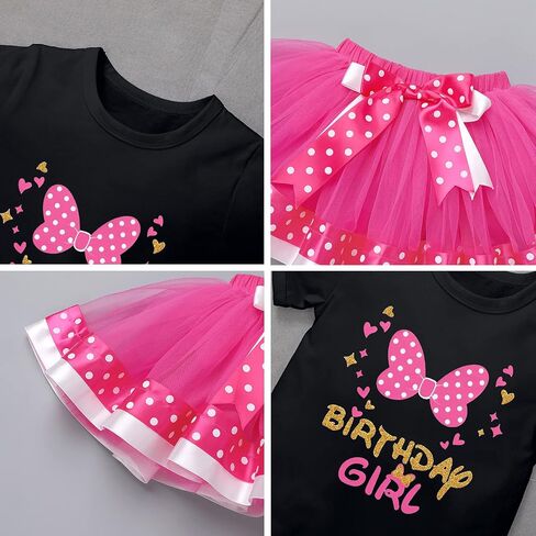 IBTOM CASTLE Toddler Birthday Girls Princess Party Outfit Polka Dots Top Shirts Tutu Skirt Set Ears Cake Smash Costume in Saudi Arabia