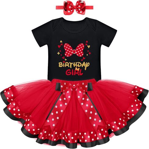 IBTOM CASTLE Toddler Birthday Girls Princess Party Outfit Polka Dots Top Shirts Tutu Skirt Set Ears Cake Smash Costume in Saudi Arabia