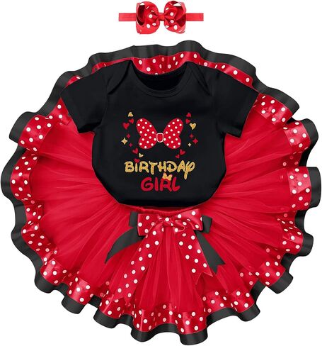 IBTOM CASTLE Toddler Birthday Girls Princess Party Outfit Polka Dots Top Shirts Tutu Skirt Set Ears Cake Smash Costume in Saudi Arabia