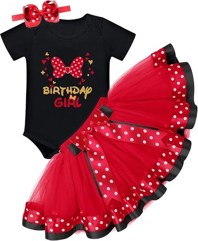 IBTOM CASTLE Toddler Birthday Girls Princess Party Outfit Polka Dots Top Shirts Tutu Skirt Set Ears Cake Smash Costume in Saudi Arabia