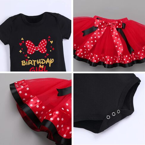 IBTOM CASTLE Toddler Birthday Girls Princess Party Outfit Polka Dots Top Shirts Tutu Skirt Set Ears Cake Smash Costume in Saudi Arabia
