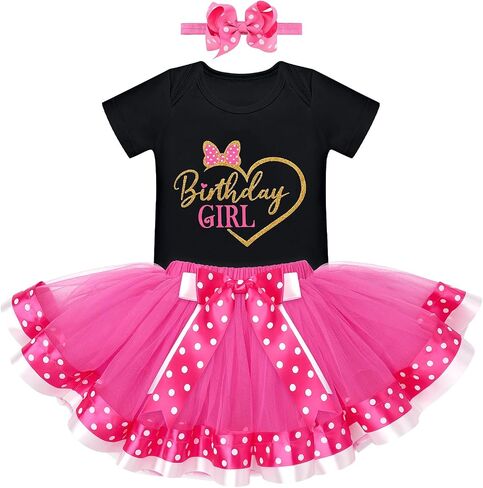 IBTOM CASTLE Toddler Birthday Girls Princess Party Outfit Polka Dots Top Shirts Tutu Skirt Set Ears Cake Smash Costume in Saudi Arabia