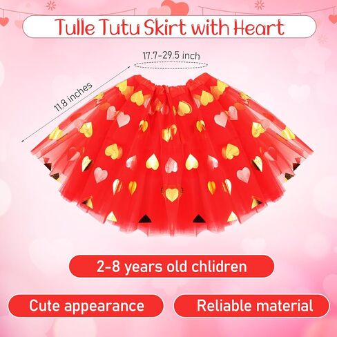 Mumufy 3 Pcs Valentine's Day Printed Heart Tutu Soft Tulle Tutu Skirt Heart Headband with Sunglasses for Birthday 2-8 Years in Kuwait