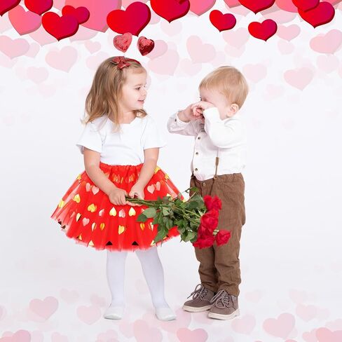 Mumufy 3 Pcs Valentine's Day Printed Heart Tutu Soft Tulle Tutu Skirt Heart Headband with Sunglasses for Birthday 2-8 Years in Kuwait