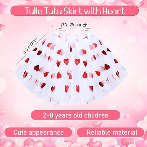 Mumufy 3 Pcs Valentine's Day Printed Heart Tutu Soft Tulle Tutu Skirt Heart Headband with Sunglasses for Birthday 2-8 Years in Saudi Arabia
