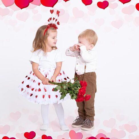Mumufy 3 Pcs Valentine's Day Printed Heart Tutu Soft Tulle Tutu Skirt Heart Headband with Sunglasses for Birthday 2-8 Years in Saudi Arabia