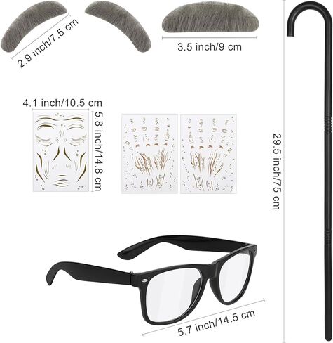 Hiwooii 9 Piece Old Man Costume Accessories Grandpa Set for Boys Kids 100 Days of School Grandpa Costume, Costume Not Include in Kuwait