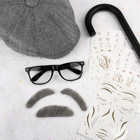 Hiwooii 9 Piece Old Man Costume Accessories Grandpa Set for Boys Kids 100 Days of School Grandpa Costume, Costume Not Include in Kuwait