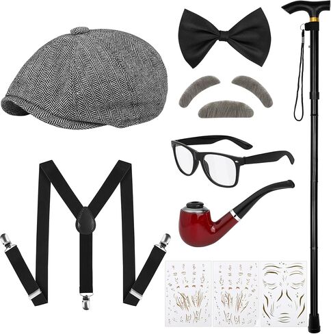 Hiwooii 11 Pieces Old Man Costume Accessories Grandpa Set for Boys Kids 100 Days of School Grandpa Costume for Cosplay Party in Kuwait