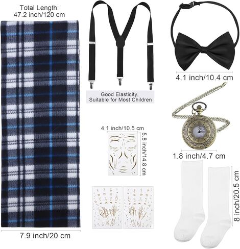 Hiwooii 14 Pieces 100 Days of School Old Man Costume for Boys Hat with a Wig Glasses Cane Mustache Eyebrow Wrinkle Sticker in Kuwait