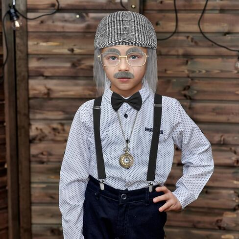 Hiwooii 14 Pieces 100 Days of School Old Man Costume for Boys Hat with a Wig Glasses Cane Mustache Eyebrow Wrinkle Sticker in Kuwait